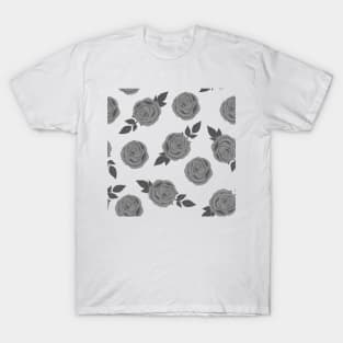 Black and White Rose Pattern T-Shirt